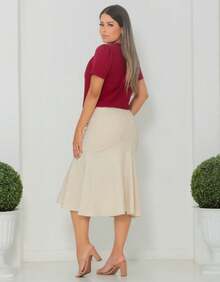 Blusa Social Feminina Manga Curta Gola V - Vinho - Visão 5