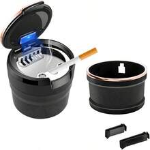 Car Ashtray With Lid, Detachable Auto Smokeless Ash Tray With Blue, Portable Ashtray Vehicle Cup Holder And Vent Home Office, Interior Car Accessories Black Golden - Black & Rose Golden - View 2