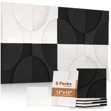 Acoustic Wall Panels 8 Pack 2" X 2" Wall Art Sound Proof Panels 3D Carving Decorative Sound Absorbing Panels For Walls For Recording Studio Office Home, Black & Beige,31321678 - 黑色 - 查看 1
