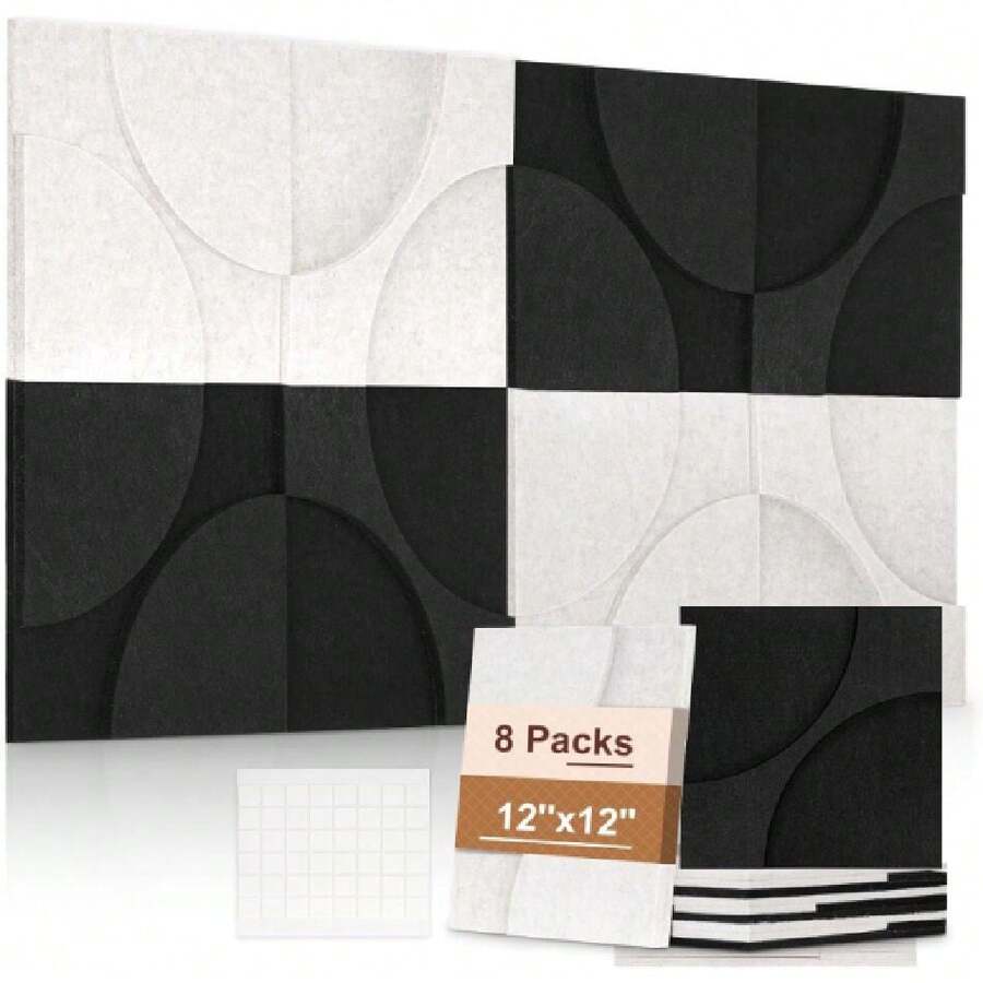 Acoustic Wall Panels 8 Pack 2" X 2" Wall Art Sound Proof Panels 3D Carving Decorative Sound Absorbing Panels For Walls For Recording Studio Office Home, Black & Beige,31321678 - 黑色 - 查看 1