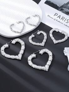 3对时尚心形竹结耳环，适合女性日常、派对或作为礼物佩戴 - 竹節愛心款 - 查看 3