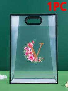 5/1pc Gift Bag, A-Z 26 Letter Design Waterproof Gift Bag - Fashionable Portable Wedding Gift Bag, Small Black & White PVC Transparent Tote Bag, Insertable Christmas Gift Bag, Wedding Gift, Holiday Gift