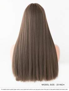 7JHH WIGS 高品质22英寸长直亚麻棕色假发，女士款，蓬松合成假发带刘海，外观自然，采用非常柔软的耐热合成纤维制成，全机织，美观大方，适合女孩参加音乐节、派对、街头服饰、万圣节角色扮演、动漫或服装搭配等场合。 - 棕色 - 查看 3