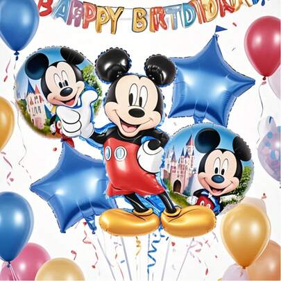 5pcs Aluminum Foil Balloon Set - Theme Party Balloon Set, Birthday Party Balloon Combo Set, Cartoon Aluminum Foil Balloons, Birthday Party Latex Balloons, Vibrant Cartoon Design With "Happy Birthday" Print, Suitable For Children's Birthday Parties, Christmas, Halloween And Holiday Decorations, Birthday Balloons, Birthday Decorations