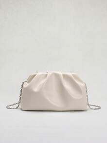 1pc Sculptedstyle Bags Autumn/Winter New High-End Milky White Oil Skin PU Clutch Bag, Solid Color Minimalist Style Women's Handbag, European And American Fashion Pleated Bag, Minimalist Women's Clutch Bag With Chain Shoulder Strap