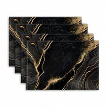 2/4/6 pezzi Sottopiatti di lusso in marmo nero e oro, 31,75 x 41,91 cm, lavabili, rettangolari, adatti per cucina, sala da pranzo, decorazioni per feste e banconi - nero - Visualizzare 5