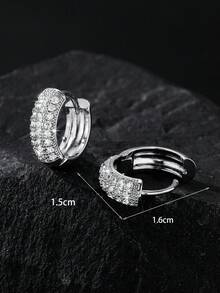 1 Pair/2pcs Fashion Hip Hop Geometric Triple-Row Zirconia Shiny Hoop Earrings, Personalized Punk Chic Luxurious Earrings, Suitable For Daily Wear, Parties, Gifts, High-End Parties, Unisex, Gift For Boyfriend, Christmas, Valentine's Day, Halloween Costume Accessories - Multicolor - View 9