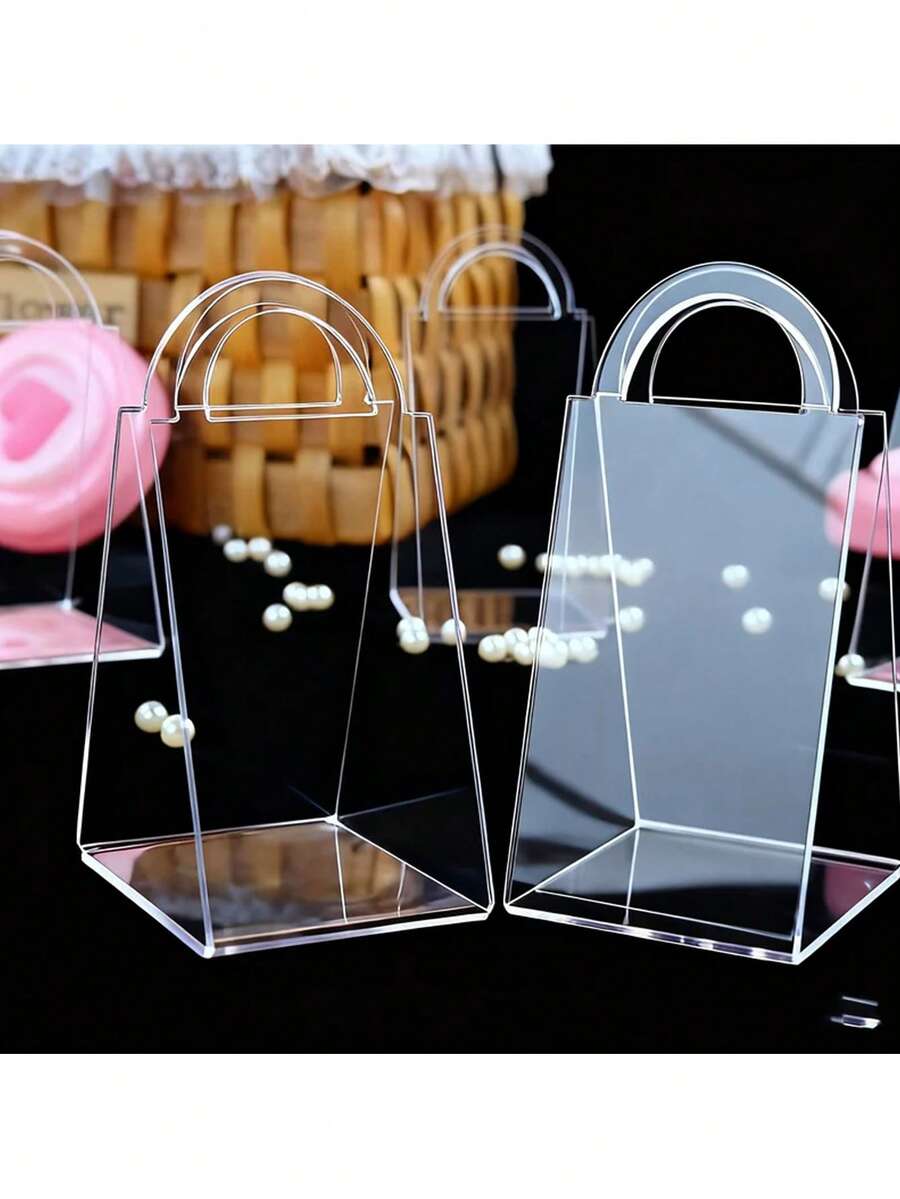 Hộp quà tặng Acrylic trong suốt 5 chiếc, túi cầm tay, giỏ đựng kẹo hình tam giác, tiệc sinh nhật, kỷ niệm, tiệc tối - trong suốt - Xem 1