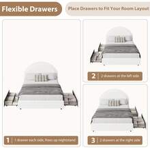 Meiyiu Twin/Full/Queen Size Bed Frame With Storage Drawers, Upholstered Boucle Platform Bed With Round Headboard, Heavy Duty & Noise Free, No Box Spring Needed - 白雙胞胎 - 查看 3
