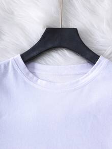 女士花卉印花圆领短袖休闲百搭 T 恤 - 白色 - 查看 3