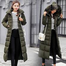 Supply Winter Women's Cotton Jacket Extra Long Large Fur Collar Women's Cotton Coat Thickened Long Women's Down Cotton Jacket - 軍綠色 - 查看 8