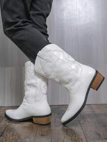 Western Style Cowboy Boots, Wedge Heel, Embroidered, Retro British Style Boots, Couple/Unisex Riding Boots