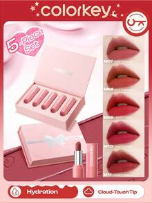 COLORKEY 5支装哑光唇釉礼盒，液体唇膏，哑光质地，持久显色，柔滑滋润，不粘腻，轻盈舒适，适合新手及女性日常使用，是送给妈妈、妻子、姐妹、女友、朋友的绝佳礼物，也是情人节的理想之选。 - 「Sweet Fun」 Lipstick Gift Set - 查看 11