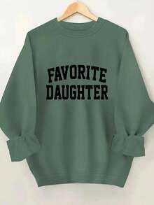 2025FAVORITE DAUGHTER Graphic Print Women's Casual Sweatshirt - Black Round Neck Long Sleeve Pullover, Machine Washable Autumn Winter Warmth, Perfect Gift For Daughters, Sweaters For S, Cozy Winter Apparel, Relaxed Fit Pullover, Comfortable CasualwearSoft And Breathable - 軍綠色 - 查看 11