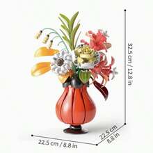 500+Piezas/Caja, Ramo de flores de madera de estilos múltiples, Arreglo floral de madera exquisito, Flores artificiales realistas, Decoración interior DIY, Flores frescas eternas, Adecuado para ramos florales románticos, Decoración del hogar y la oficina - Jarrón de bloques de construcción de tres colores - Ver 6