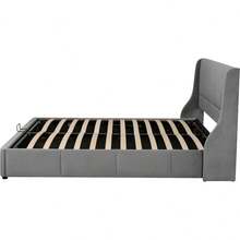 Upholstered Bed, Ear-Shaped, Cushion Top, Double Bed, Hydraulic Functional Bed, 160 X 200, Grey