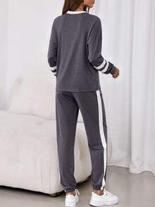 PRETTYGARDEN Women Fall 2 Piece Lounge Outfit Long Sleeve Tops High Waisted Jogger Pants Set Spring Travel Clothes Tracksuit New Years Valentine Vacation Outfit For Women - 深灰色 - 查看 2