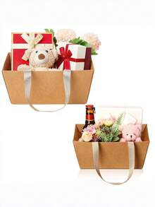 Bulk Kraft Basket, Empty Kraft Gift Basket With Handle,Gift Wrapping, Wedding, Party, Christmas, Valentine's Day - Multicolor - View 7