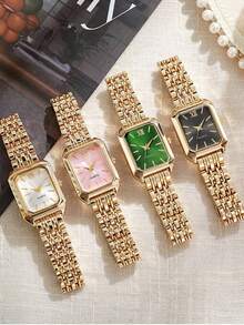 1 件女士手表组合时尚经典五圈手链手表方形女士时尚手表，适合日常佩戴和送礼，