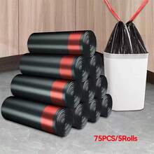 75PCS/5Rolls Large Black Thickened Property Hotel Kitchen Sanitation Commercial Extra Large Kitchen Waste Drawstring Garbage Bag Portable Plastic Bag Household Kitchen - Multicolor - View 12