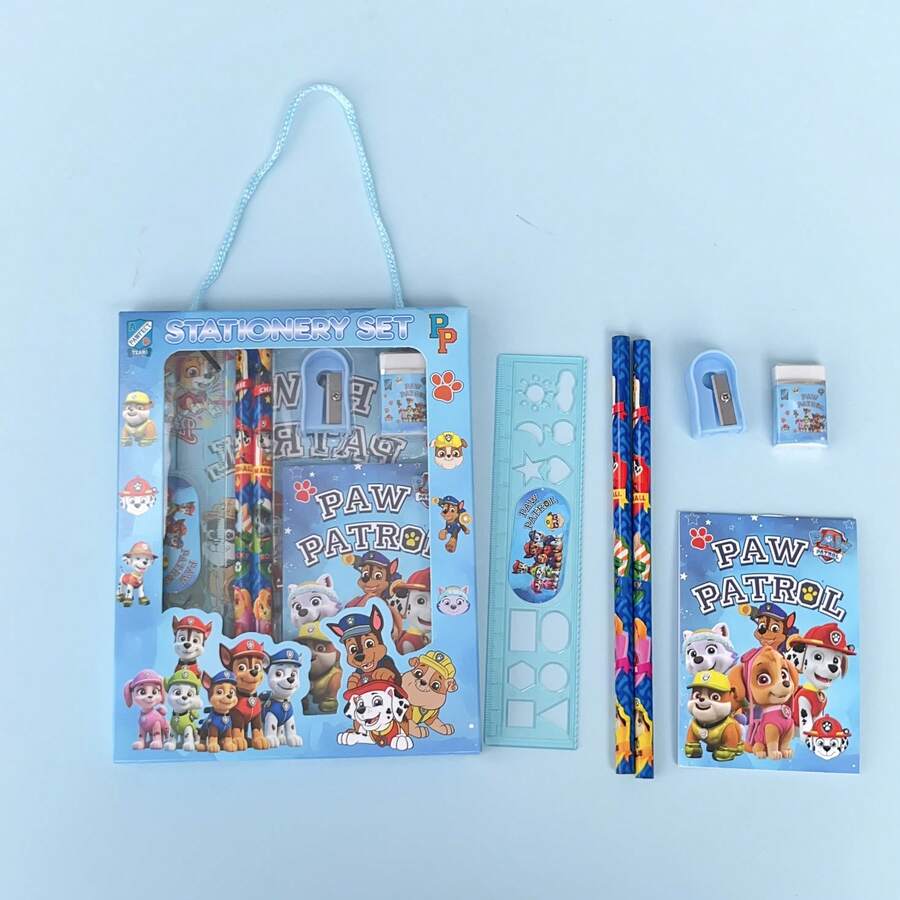 Paw Patrol Kids Stationery Set Gift Box - Includes Pencil, Ruler, Pencil Sharpener, Eraser, Notebook, Cartoon Student School Supplies, Back To School Gift, Birthday Party Gift, Classroom Reward Practical Stationery