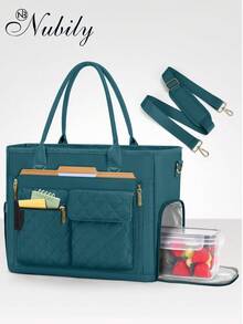 All-In-One Teacher Tote Bag With Insulated Lunch Compartment & 15.6 Inch Laptop Sleeve, Lightweight Nurse Work Bag For Women, Multi-Pocket Organizer For Work & Commute - Màu xanh lá cây đậm - Xem 1