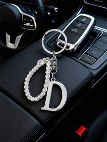 3D字母珍珠钥匙扣，优雅可拆卸珍珠链，时尚合金钥匙圈，包包挂件，汽车钥匙链，适合女性、情侣、朋友、家人，可作礼物、节日礼物 - 彩色 - 查看 3