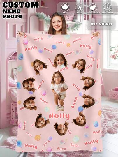 1pc Custom Flannel Photo Blanket For Bed,Multipurpose Living Room Sofa Outdoor Beach Camping Pet,Personalized Family/Pet/Couple Name Printed Bedding Blanket, Personalized Christmas Gifts, Mother's Day/Father's Day Gift, Family Gift, Birthday Gifts, Gift For Friend, Gift For Her, Gift For Mom/Dad