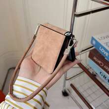 1pc Stylish Minimalist Suede PU Leather Folding Phone Case Compatible With Samsung Galaxy Z Flip7/6/5/4 - Women's Wristlet Strap Full Body Shockproof Protective Cover