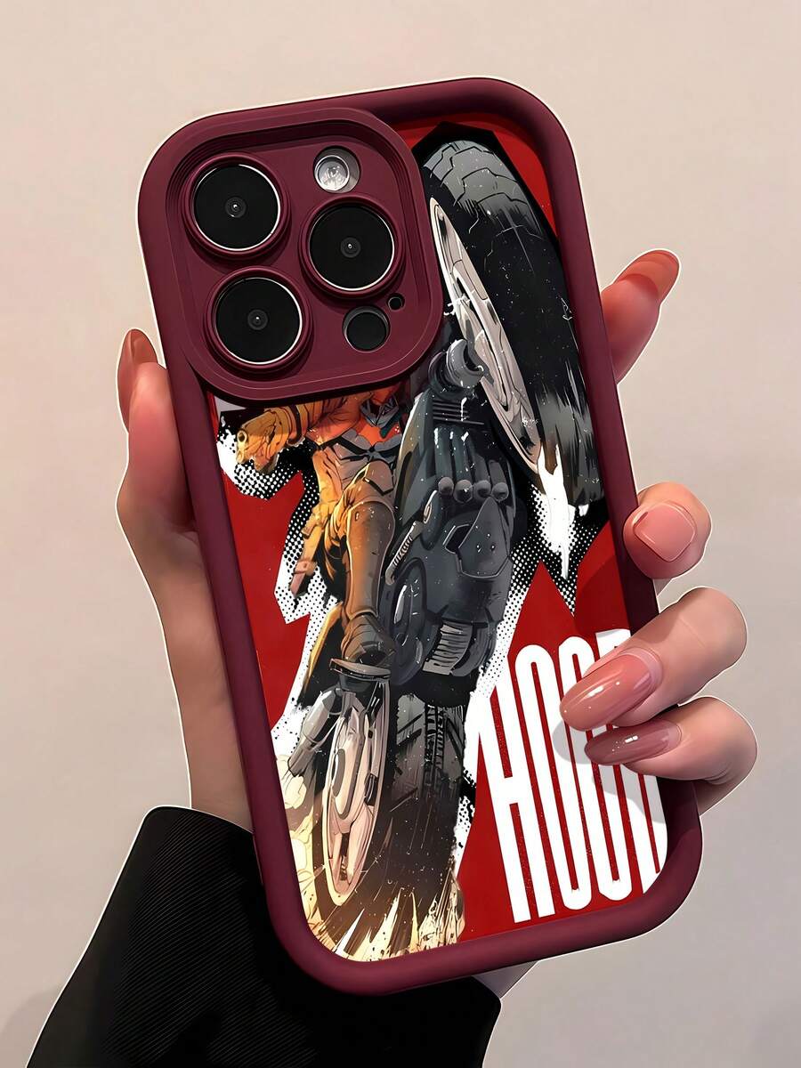 Funda Red Hood Motorcycle Action Burst compatible con teléfonos ,  17,  16 Pro Max,  15 Pro Max,  13 y  12. Ofrece protección contra golpes y caídas. Un regalo ideal para familiares, amigos, seres queridos, parejas y Navidad. - Burdeos - Ver 1