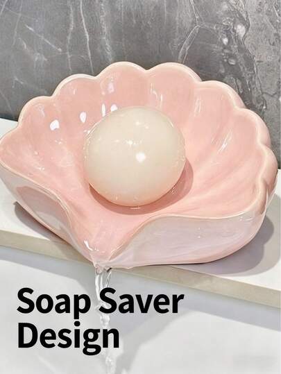 Pink/White Shell Soap Dish – Creative Seashell Tray, Fast-Drain Base, Dorm/Bathroom/Toilet Countertop, Holds Soap Or Keys/Rings/Bracelets, Cute Home & Travel Accessory