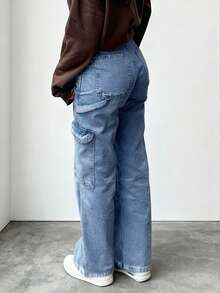 NVFelix Mẫu quần jeans ống đứng cạp cao dáng rộng mới năm 2026 dành cho nữ, phong cách đường phố Y2K thanh lịch, giản dị, phù hợp cho mùa xuân/hè. - Màu xanh lam - Xem 3