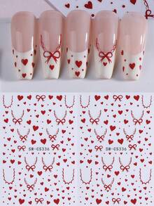 2片红色爱心蝴蝶结美甲贴纸，3D自粘浪漫爱心图案美甲贴，情人节美甲装饰，易于粘贴，适合女性，爱心美甲贴纸，美甲用品 - 紅色 - 查看 11
