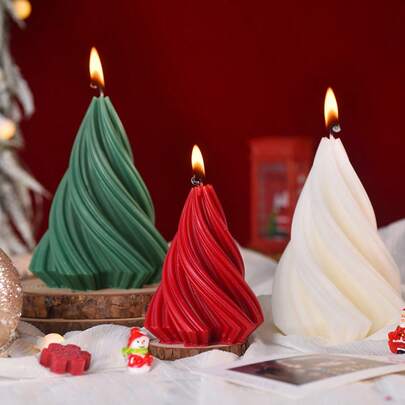 1pc New Rotating Christmas Tree Scented Candle, Available In 3 Sizes (Small, Medium, Large) And 3 Colors (Red, Green, White), Suitable For Christmas Home Decor, Christmas Holiday Gifts, Christmas Lighting Candles, Christmas Party Candles, Home Candles