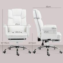HOMCOM Office Chair, Ergonomic Desk Chair With Reclining Function, Lumbar Cushion, Height Adjustable Computer Chair With Footrest, Swivel Function, For Home Office, Synthetic Leather, White - 1 - View 8