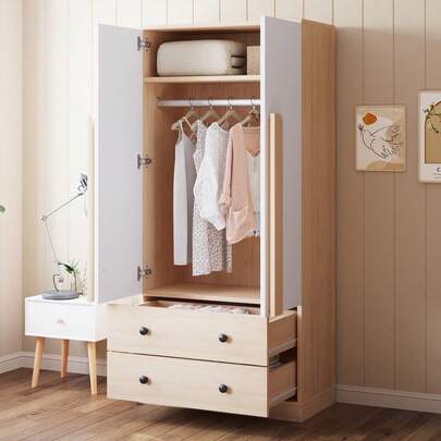 Wardrobe 70*40*170cm, Double Door Design, With Drawers And Shelves, Wood+White Color (Old SKU: LDB00307AAN)