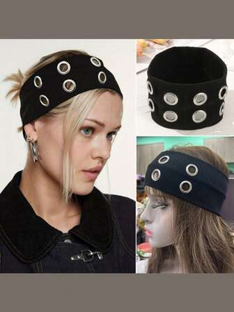 1pc Retro Punk Style Metal Headband, Soft Elastic Gothic Headwrap, Breathable Yoga Sports Headband, Versatile Wear For Autumn/Winter Fashion Hair Bands Winter Hair Accessories