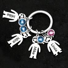 LICVIC 1 Móc khóa đá quý theo tháng sinh cá nhân hóa kèm tên, Móc khóa thép không gỉ cá nhân hóa cho nam nữ kèm mặt dây chuyền, Quà tặng móc khóa gia đình tùy chỉnh cho mẹ, Móc khóa tên tùy chỉnh, Quà sinh nhật, Giáng sinh, Halloween, Ngày của Mẹ, Ngày của Cha, Quà tặng cho các cặp đôi, cha mẹ, bạn thân, Móc khóa du lịch - Bạc - Xem 18