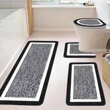 4 Piece Bathroom Rugs Sets With Toilet Lid Cover, U Shaped Toilet Mat And Absorbent Microfiber Plush Mats, Non-Slip Backing, Machine Washable Bathroom Decor Set For Bathroom, Bedroom, Living Room - Black - View 8