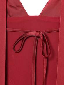 DEEKA 夏季新款时尚优雅性感薄款围巾装饰缎面连衣裙，适合女士派对穿着 - 紅色 - 查看 4