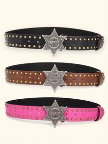 1pc Fashionable Punk-Style Wide Belt With Rivets For Women's Jeans Universal Belt - Belt - View 1