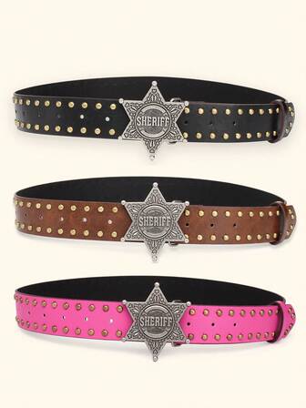 1pc Fashionable Punk-Style Wide Belt With Rivets For Women's Jeans Universal Belt