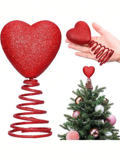 1pc Mini Valentine Day Tree Topper Glitter Hearts Tree Topper For Mini Valentine Trees Valentines Heart Decorations For Valentine's Day Party Holiday Ornament Home Decoration