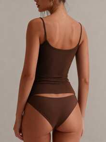 XLLAIS Sexy Backless Women Tank Top, Elastic Casual Spaghetti Strap Camisole - Brown - View 4