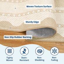 1PCS Room Decor Bordered Rug Scalloped Geometric Pattern Modern Washable Low Pile Area Rug For Living Room Bedroom Contemporary Non Slip Large Rug Low Pile Stain Resistant Carpet For Classroom Dining Room Runner For Hallway Kitchen Enterway - 米色 - 查看 5