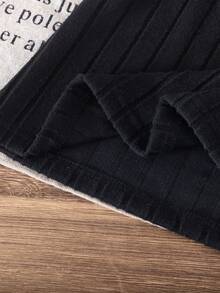 Girls Casual Solid Color Lace Mesh Sleeve Patchwork Dress + Matching Belt - Black - View 5