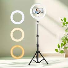 8-Inch LED Ring Light With Phone Holder, 43-Inch Adjustable Tripod Stand, Suitable For Selfie, Photography, Video Recording, Live Streaming, USB Powered - Multicolor - View 3