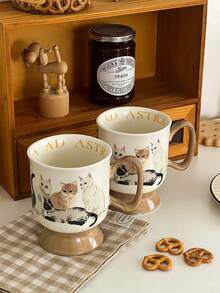 Cat Themed Mug, Cute Girlfriend Theme Couple Mugs, New Cat Ceramic Couple Cups, Gift For Her, Promotional Gift - Multicolor - View 2