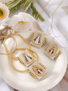 Bộ vòng tay và dây chuyền hình vương miện bằng đồng đính hạt kiểu cổ điển, thanh lịch, thích hợp làm quà tặng trang sức cho phụ nữ, chị em gái, các cặp đôi. Kích thước có thể điều chỉnh, phù hợp để đeo hàng ngày, hẹn hò, dự tiệc, ngày lễ, làm quà tặng, đi nghỉ mát. - Đầy màu sắc - Xem 2