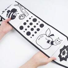 1 Stück Schwarz-Weiß Kontrast Stoffbuch Spielzeug für Babys, faltbares Aktivitäts-Stoffbuch für visuelle Anregung & Frühförderung, geeignet als Geschenk für Neugeborene - Verschiedenfarbig - Übersicht 6